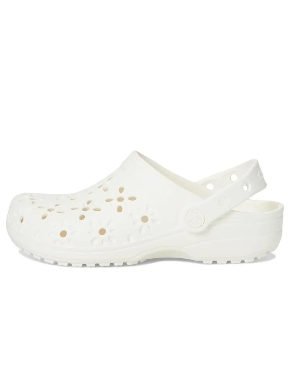 Crocs Floral Cutout Clogs Girls J5 Chalk White Kids Slip On Water Shoes